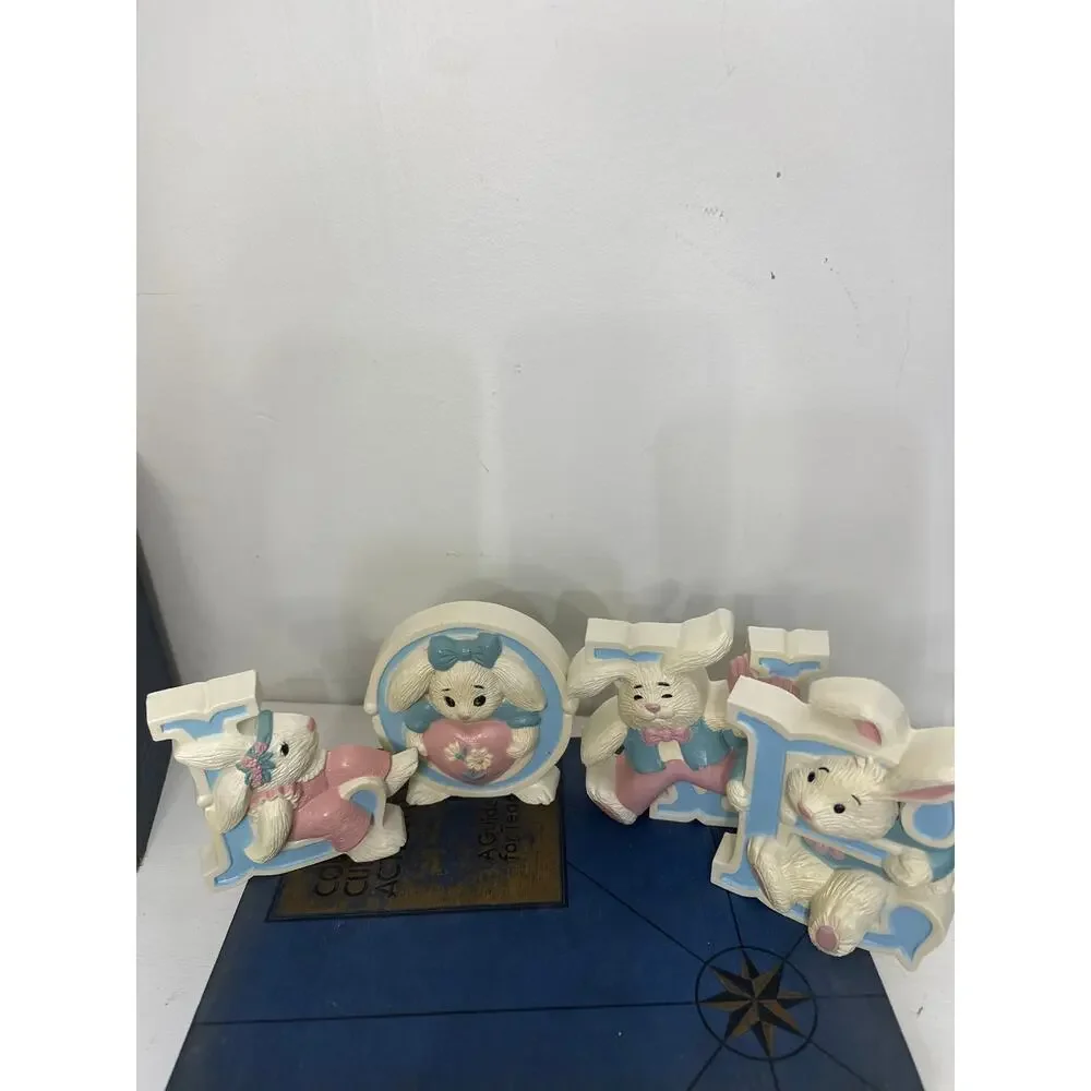 Vintage Burwood Hard Plastic  LOVE Bunnies 1970’s Wall  Decor Nursery Baby Kids
